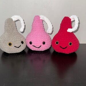 Set of Three Plush Toys - Gray, Pink, Red